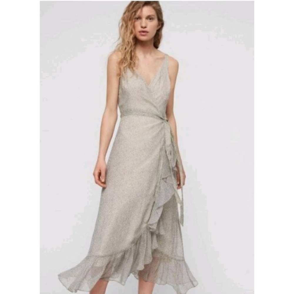 All Saints Dayla Speckled Wrap‎ Dress in Oyster Women's Size 6 *FLAW READ